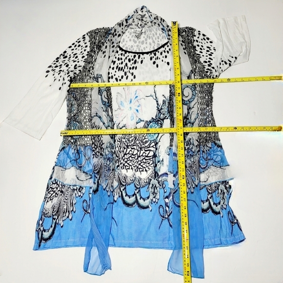 90s VTG Art to Wear Cheetah Crochet Floral Flowy Layered Blouse Cardigan XL - Picture 8 of 9